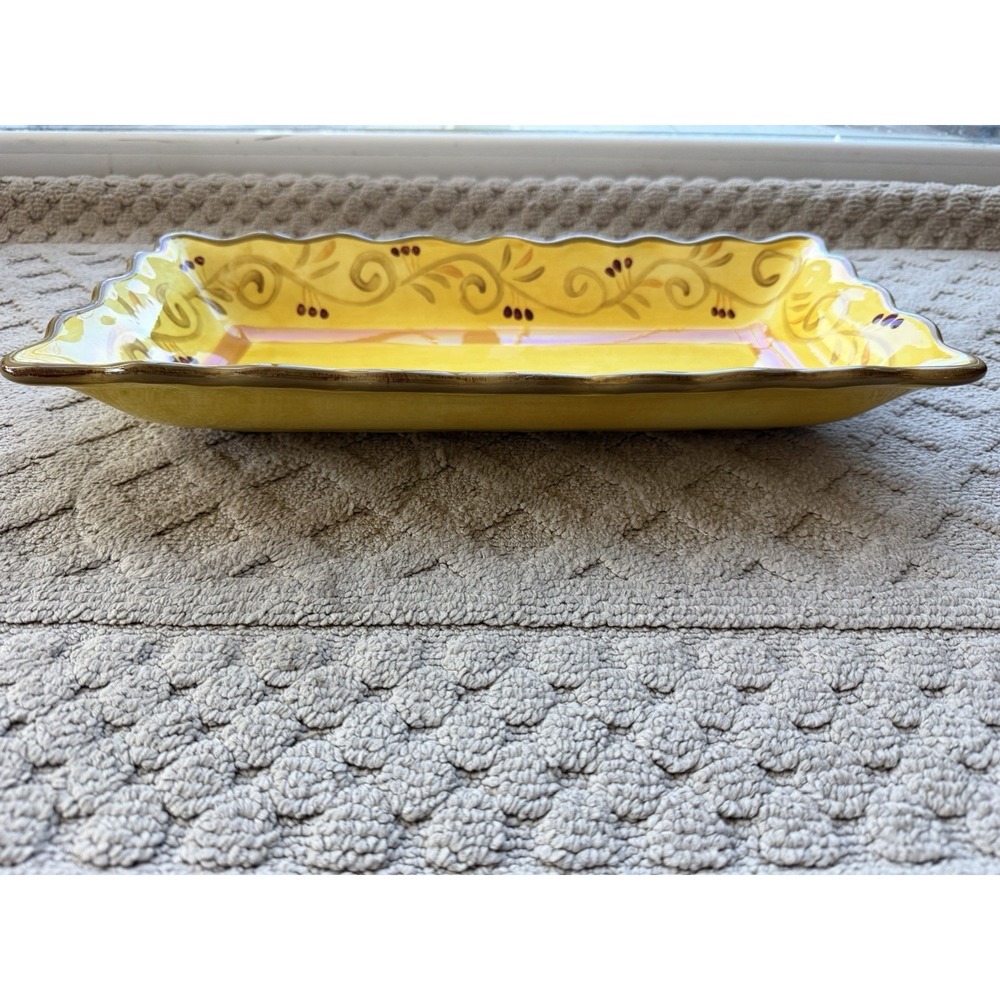 17" Yellow/Brown Ceramic Serving Dish-2 1/2" Deep-HOME TRENDS-Italian Villa-